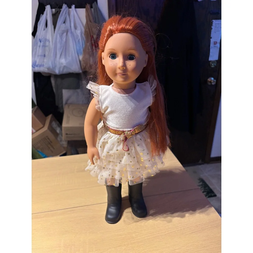 Our Generation 18in Doll Red Hair Freckles Star Tulle Dress Black Boots Battat